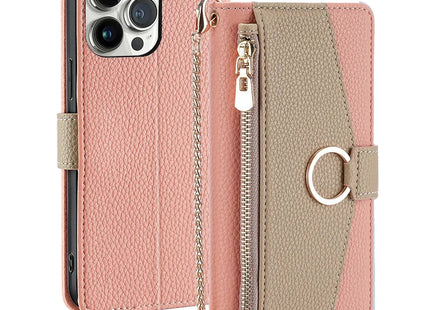 Pochette Bandoulière Zip Cuir PU avec Miroir | Pour iPhone 16 Pro Max 16E 15 Plus 14 13 12 11 X XR | Étui Portefeuille Flip et Dragonne Longue