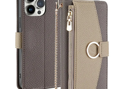 Pochette Bandoulière Zip Cuir PU avec Miroir | Pour iPhone 16 Pro Max 16E 15 Plus 14 13 12 11 X XR | Étui Portefeuille Flip et Dragonne Longue