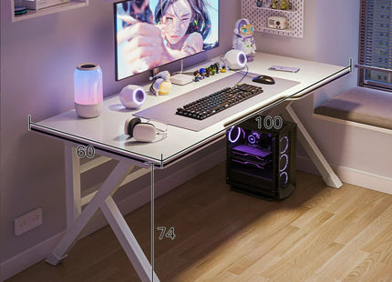 Bureau d'Ordinateur de Jeu et de Diffusion Web – Bureau à Domicile – Table Ergonomique – Chambre à Coucher Simple Moderne – Table d'Étude – Pliable – Coloris Blanc/Noir – Panneau de Densité – Style Simple et Moderne