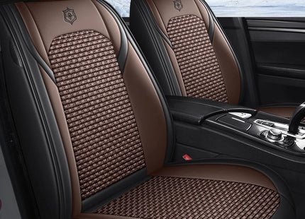 Housses de Siège de Voiture 5 Places Premium – Cuir PU – Tissu en Soie Glacée – Couverture Complète – Appui-Tête Fendu – Antidérapant – Durable – Ajustement Universel – 95% des Voitures