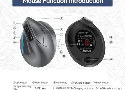 Souris Sans Fil – 2,4 GHz et Bluetooth – Écran LED DPI Réglable – 8 Boutons – 3200 DPI – Rechargeable – Pour Ordinateur Portable, Bureau et Gaming – Certifiée CE – Main Droite