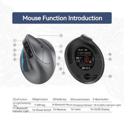 Souris Sans Fil – 2,4 GHz et Bluetooth – Écran LED DPI Réglable – 8 Boutons – 3200 DPI – Rechargeable – Pour Ordinateur Portable, Bureau et Gaming – Certifiée CE – Main Droite