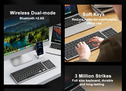 Clavier Sans Fil Bluetooth 5.0 & 2.4G – Mini Clavier Multimédia 102 Touches Ergonomique Compatible PC, Laptop, MacBook, iPad & Android