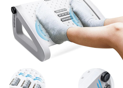 Repose-Pieds Ergonomique sous le Bureau – Avec Rouleaux de Massage – Repose-Jambes pour Soulager la Douleur – Hauteur Réglable – Design Moderne – Idéal pour le Travail à Domicile ou au Bureau – Plastique Durable – Assemblage Simple