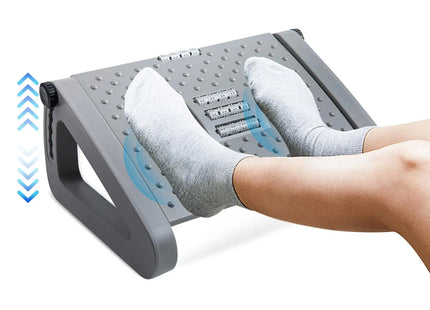 Repose-Pieds Ergonomique sous le Bureau – Avec Rouleaux de Massage – Repose-Jambes pour Soulager la Douleur – Hauteur Réglable – Design Moderne – Idéal pour le Travail à Domicile ou au Bureau – Plastique Durable – Assemblage Simple