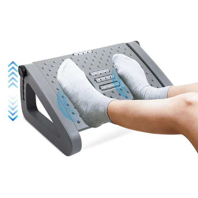 Ergonomic Under Desk Footrest – With Massage Rollers – Leg Rest for Pain Relief – Adjustable Height – Modern Design – Ideal for Home or Office Work – Durable Plastic – Simple Assembly