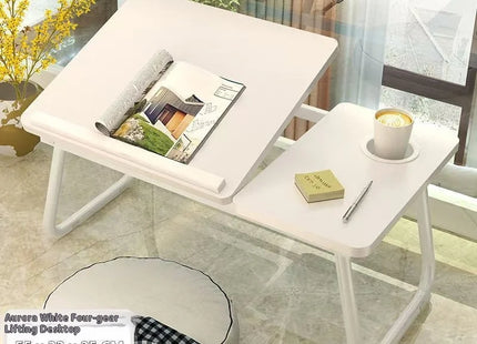 Table Ergonomique Pliable – Lit Intégré – Bureau Paresseux pour Ordinateur Portable – Hauteur Réglable – Polyvalent – Forme en L – Bois Massif – Poids 2,1 kg – Coloris Noir, Blanc, Bois – Moderne et Compact
