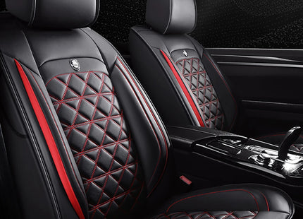 Housse de Siège de Voiture 5 Places Universelle – Pour la Plupart des Sièges de Voiture – Éponge et Cuir Artificiel – Rembourrage Mousse à Mémoire de Forme – Imperméable – Toutes Saisons – Rangement et Organisation – Protection Complète