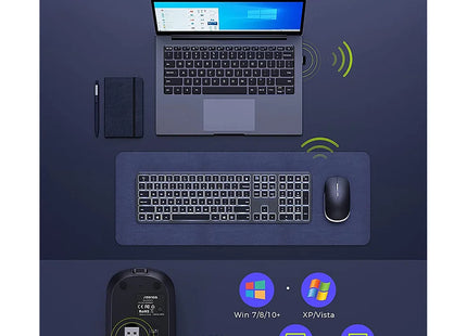 Clavier et Souris Sans Fil Rétroéclairés – Ensemble Slim 2.4G USB Rechargeable, Silencieux, Plein Format avec Pavé Numérique pour PC, Ordinateur Portable et Tablette