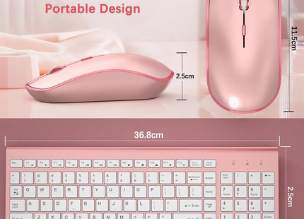 Clavier et Souris Sans Fil 2.4G – Ensemble Portable Full Size avec Pavé Numérique et Souris 2400 DPI – Design Ergonomique Rose pour PC, Ordinateur, Laptop et Gaming