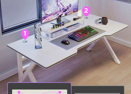 Bureau d'Ordinateur de Jeu et de Diffusion Web – Bureau à Domicile – Table Ergonomique – Chambre à Coucher Simple Moderne – Table d'Étude – Pliable – Coloris Blanc/Noir – Panneau de Densité – Style Simple et Moderne