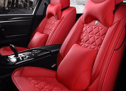 Housse de Siège de Voiture 5 Places Universelle – Pour la Plupart des Sièges de Voiture – Éponge et Cuir Artificiel – Rembourrage Mousse à Mémoire de Forme – Imperméable – Toutes Saisons – Rangement et Organisation – Protection Complète