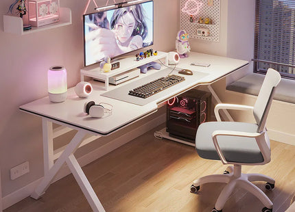 Bureau d'Ordinateur de Jeu et de Diffusion Web – Bureau à Domicile – Table Ergonomique – Chambre à Coucher Simple Moderne – Table d'Étude – Pliable – Coloris Blanc/Noir – Panneau de Densité – Style Simple et Moderne