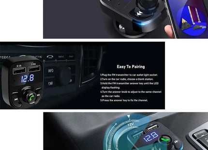 Émetteur FM Bluetooth 5.0 Voiture - Double USB 3.1A - Charge Rapide - Affichage Numérique - Kit Mains-Libres
