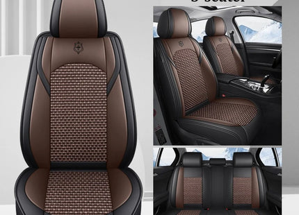 Housses de Siège de Voiture 5 Places Premium – Cuir PU – Tissu en Soie Glacée – Couverture Complète – Appui-Tête Fendu – Antidérapant – Durable – Ajustement Universel – 95% des Voitures