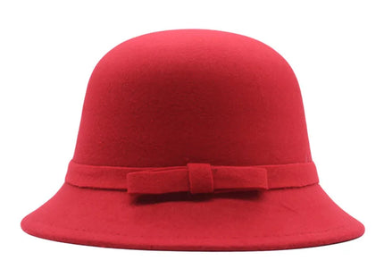 Chapeau Fedora Vintage Femme – Seau Casquette Solide – Nœud en Laine Feutrée – Chapeau d’Hiver et d’Automne – Dôme Feutré – Mariage, Église, Jazz – Melon – Noir, Vin Rouge, Kaki – Taille 56-58 cm