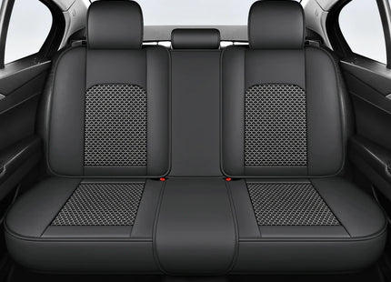 Housse de Siège de Voiture 5 Places – Nouveau Support Lombaire Fixe – Cuir Nappa Soie Glacée – Universel Quatre Saisons – Adapté à la Plupart des Voitures – Mousse PE Rembourrée
