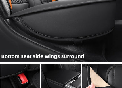 Housses de Siège de Voiture 5 Places Premium – Cuir PU – Tissu en Soie Glacée – Couverture Complète – Appui-Tête Fendu – Antidérapant – Durable – Ajustement Universel – 95% des Voitures