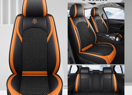 Housses de Siège de Voiture 5 Places Premium – Cuir PU – Tissu en Soie Glacée – Couverture Complète – Appui-Tête Fendu – Antidérapant – Durable – Ajustement Universel – 95% des Voitures
