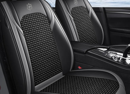 Housses de Siège de Voiture 5 Places Premium – Cuir PU – Tissu en Soie Glacée – Couverture Complète – Appui-Tête Fendu – Antidérapant – Durable – Ajustement Universel – 95% des Voitures