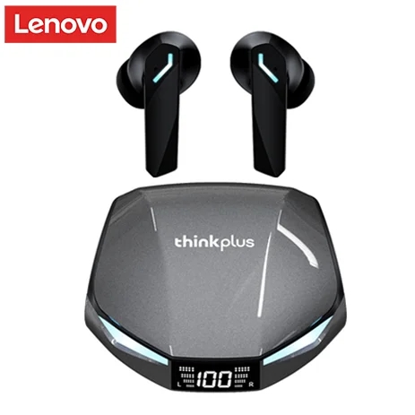 Lenovo Pro XT – Écouteurs Bluetooth 5.4 Gaming à Faible Latence, Affichage LED, Mode Double Jeu/Musique, IPX4 (Noir/Blanc/Gris)