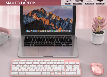 Clavier et Souris Sans Fil 2.4G – Ensemble Portable Full Size avec Pavé Numérique et Souris 2400 DPI – Design Ergonomique Rose pour PC, Ordinateur, Laptop et Gaming