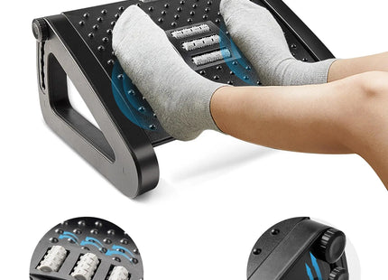 Repose-Pieds Ergonomique sous le Bureau – Avec Rouleaux de Massage – Repose-Jambes pour Soulager la Douleur – Hauteur Réglable – Design Moderne – Idéal pour le Travail à Domicile ou au Bureau – Plastique Durable – Assemblage Simple