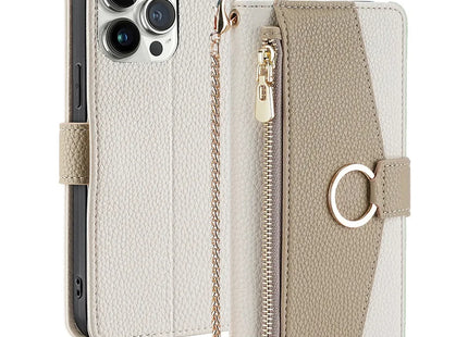 Pochette Bandoulière Zip Cuir PU avec Miroir | Pour iPhone 16 Pro Max 16E 15 Plus 14 13 12 11 X XR | Étui Portefeuille Flip et Dragonne Longue