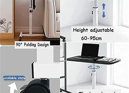 Bureau de Chevet pour Ordinateur Portable – Table Inclinable avec Tiroirs – Plateau Rotatif 360° – Hauteur Réglable 65-95 cm – 4 Roues Verrouillables – Pliable – Cadre Acier Robuste – Charge 11 kg – Bureau d’Appoint pour Lit, Canapé, Salon