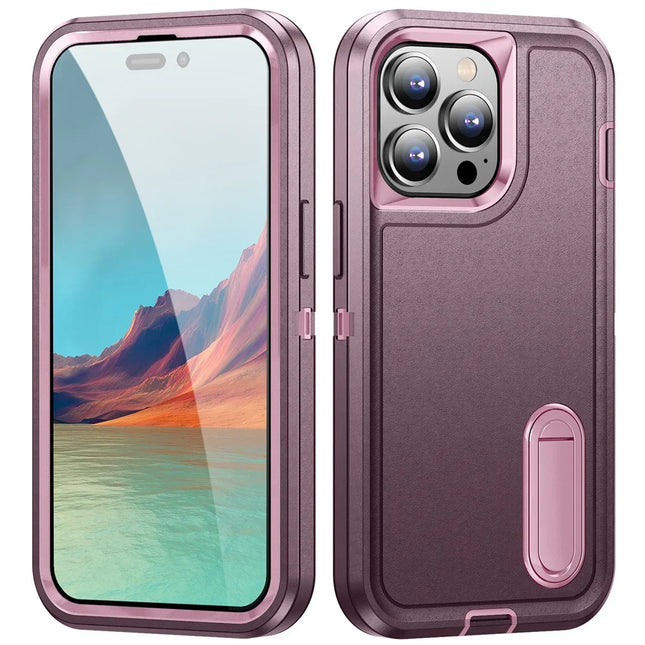 Coque Étui Anti-Choc Militaire à 3 Couches avec Support Kickstand | Pour iPhone 17 Pro Max, 16 15 14 13 12 11 Pro Max Plus etc | Protection Lourde PC + TPU