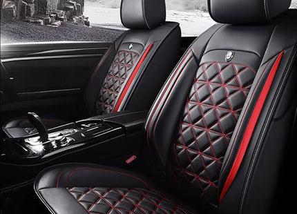 Housse de Siège de Voiture 5 Places Universelle – Pour la Plupart des Sièges de Voiture – Éponge et Cuir Artificiel – Rembourrage Mousse à Mémoire de Forme – Imperméable – Toutes Saisons – Rangement et Organisation – Protection Complète