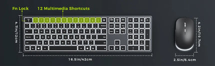 Clavier et Souris Sans Fil Rétroéclairés – Ensemble Slim 2.4G USB Rechargeable, Silencieux, Plein Format avec Pavé Numérique pour PC, Ordinateur Portable et Tablette