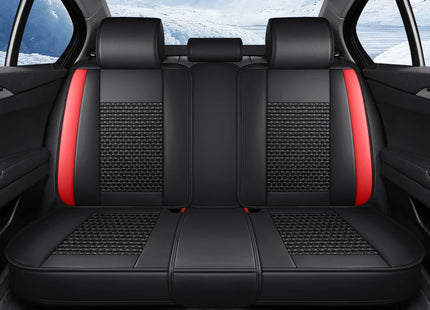 Housses de Siège de Voiture 5 Places Premium – Cuir PU – Tissu en Soie Glacée – Couverture Complète – Appui-Tête Fendu – Antidérapant – Durable – Ajustement Universel – 95% des Voitures