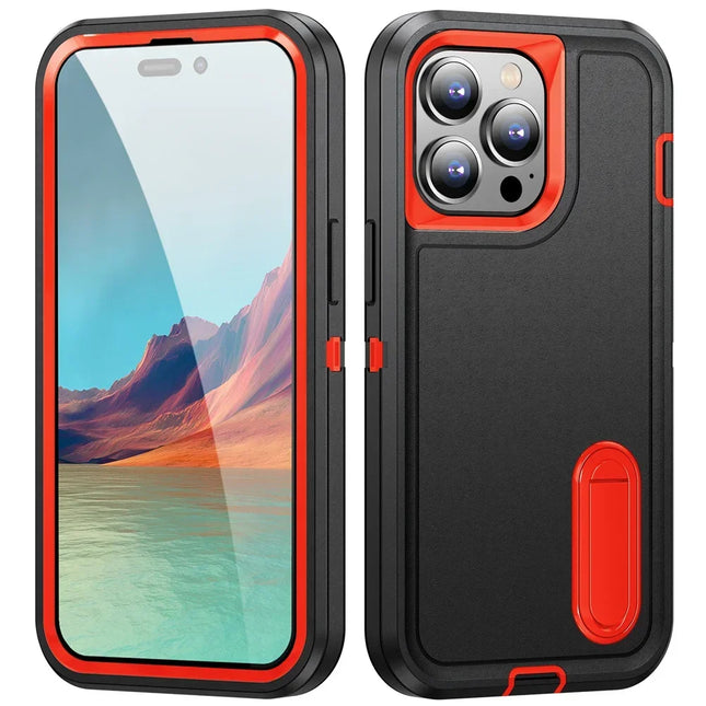Coque Étui Anti-Choc Militaire à 3 Couches avec Support Kickstand | Pour iPhone 17 Pro Max, 16 15 14 13 12 11 Pro Max Plus etc | Protection Lourde PC + TPU