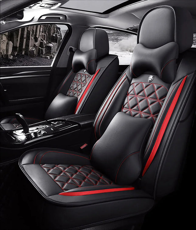 Housse de Siège de Voiture 5 Places Universelle – Pour la Plupart des Sièges de Voiture – Éponge et Cuir Artificiel – Rembourrage Mousse à Mémoire de Forme – Imperméable – Toutes Saisons – Rangement et Organisation – Protection Complète