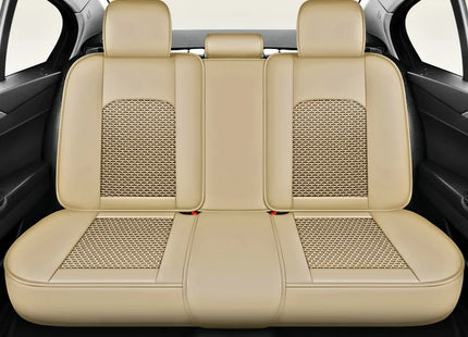 Housse de Siège de Voiture 5 Places – Nouveau Support Lombaire Fixe – Cuir Nappa Soie Glacée – Universel Quatre Saisons – Adapté à la Plupart des Voitures – Mousse PE Rembourrée