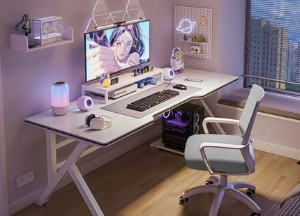 Bureau d'Ordinateur de Jeu et de Diffusion Web – Bureau à Domicile – Table Ergonomique – Chambre à Coucher Simple Moderne – Table d'Étude – Pliable – Coloris Blanc/Noir – Panneau de Densité – Style Simple et Moderne