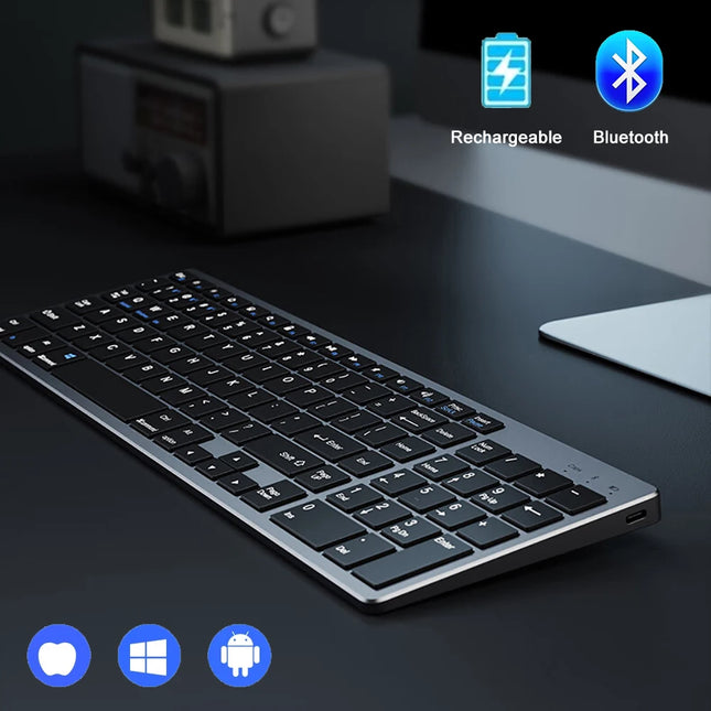 Clavier Sans Fil Bluetooth 5.0 & 2.4G – Mini Clavier Multimédia 102 Touches Ergonomique Compatible PC, Laptop, MacBook, iPad & Android