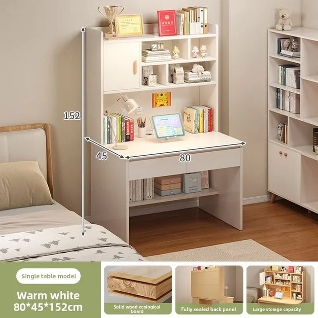 Bureau Esthétique Moderne et Simple – Avec Étagère Intégrée – Idéal pour Chambre d’Étudiant – Bureau d’Apprentissage, Écriture, Dessin et Ordinateur – Tiroirs Inclus – MDF et Métal – Style Minimaliste – Coloris : Blanc Chaud, Chêne, Noyer