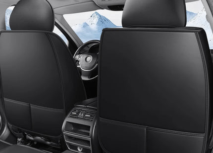 Housses de Siège de Voiture 5 Places Premium – Cuir PU – Tissu en Soie Glacée – Couverture Complète – Appui-Tête Fendu – Antidérapant – Durable – Ajustement Universel – 95% des Voitures