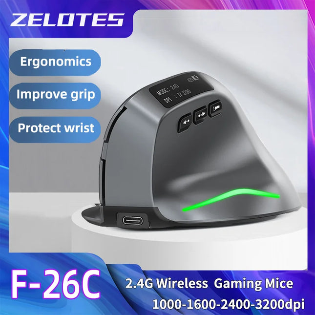 Souris Sans Fil – 2,4 GHz et Bluetooth – Écran LED DPI Réglable – 8 Boutons – 3200 DPI – Rechargeable – Pour Ordinateur Portable, Bureau et Gaming – Certifiée CE – Main Droite