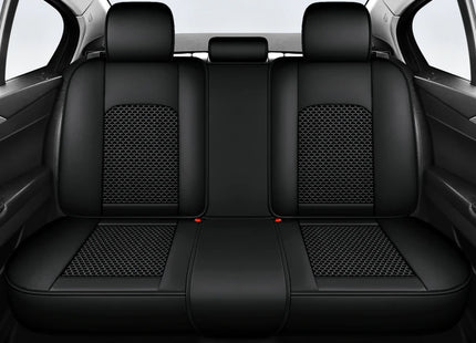 Housse de Siège de Voiture 5 Places – Nouveau Support Lombaire Fixe – Cuir Nappa Soie Glacée – Universel Quatre Saisons – Adapté à la Plupart des Voitures – Mousse PE Rembourrée