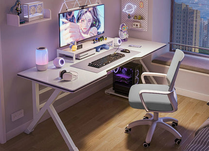 Bureau d'Ordinateur de Jeu et de Diffusion Web – Bureau à Domicile – Table Ergonomique – Chambre à Coucher Simple Moderne – Table d'Étude – Pliable – Coloris Blanc/Noir – Panneau de Densité – Style Simple et Moderne