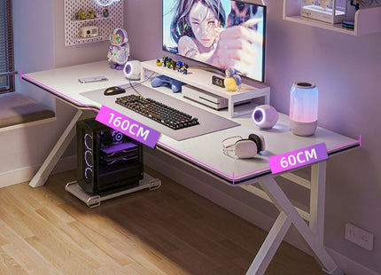 Bureau d'Ordinateur de Jeu et de Diffusion Web – Bureau à Domicile – Table Ergonomique – Chambre à Coucher Simple Moderne – Table d'Étude – Pliable – Coloris Blanc/Noir – Panneau de Densité – Style Simple et Moderne