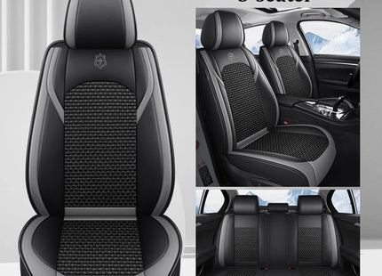 Housses de Siège de Voiture 5 Places Premium – Cuir PU – Tissu en Soie Glacée – Couverture Complète – Appui-Tête Fendu – Antidérapant – Durable – Ajustement Universel – 95% des Voitures