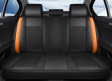 Housses de Siège de Voiture 5 Places Premium – Cuir PU – Tissu en Soie Glacée – Couverture Complète – Appui-Tête Fendu – Antidérapant – Durable – Ajustement Universel – 95% des Voitures