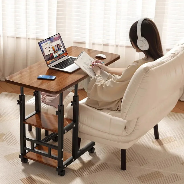 Petit Bureau Multifonctionnel pour Chambre à Coucher / Dortoir / Bureau à Domicile – Table d’Étude Peu Encombrante pour Étudiants – Avec Roulettes – Design Moderne – Métal Durable – Assemblage Facile