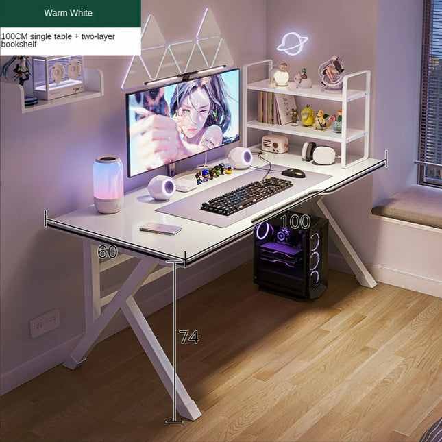 Bureau d'Ordinateur de Jeu et de Diffusion Web – Bureau à Domicile – Table Ergonomique – Chambre à Coucher Simple Moderne – Table d'Étude – Pliable – Coloris Blanc/Noir – Panneau de Densité – Style Simple et Moderne