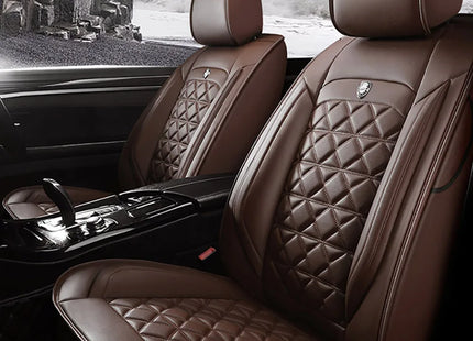 Housse de Siège de Voiture 5 Places Universelle – Pour la Plupart des Sièges de Voiture – Éponge et Cuir Artificiel – Rembourrage Mousse à Mémoire de Forme – Imperméable – Toutes Saisons – Rangement et Organisation – Protection Complète