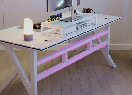 Bureau d'Ordinateur de Jeu et de Diffusion Web – Bureau à Domicile – Table Ergonomique – Chambre à Coucher Simple Moderne – Table d'Étude – Pliable – Coloris Blanc/Noir – Panneau de Densité – Style Simple et Moderne